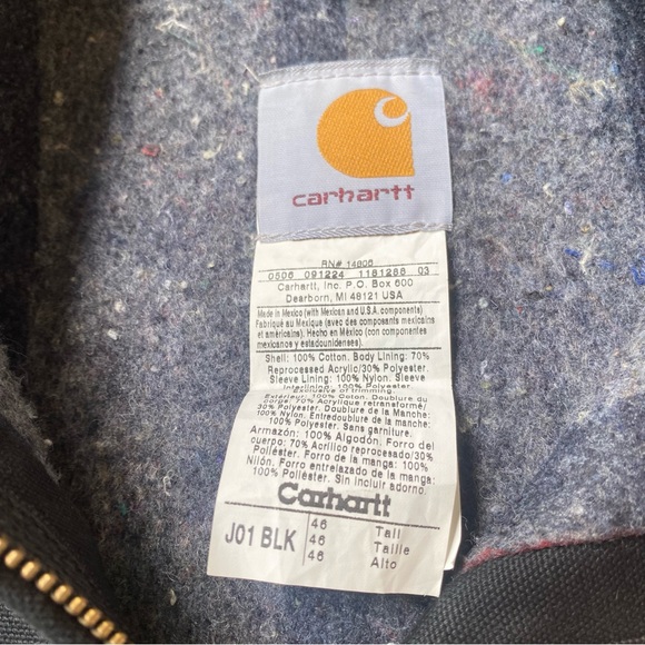 Vintage Carhartt Detroit Jacket Blanket Lined Men’s Size (46 Tall) J01 BLK Black - Picture 9 of 12